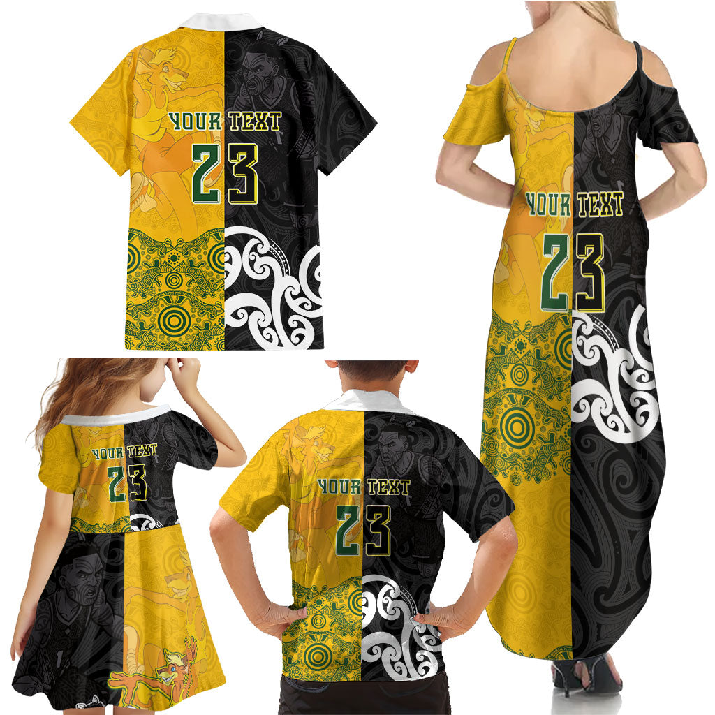 Aotearoa New Zealand And Australia Basketball Custom Family Matching Summer Maxi Dress and Hawaiian Shirt Maori Tribal Tattoo And Aboriginal Dot Art Heritage