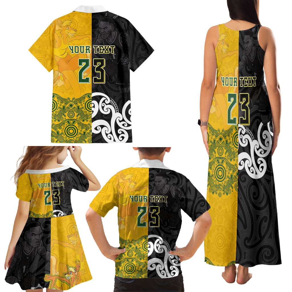 Aotearoa New Zealand And Australia Basketball Custom Family Matching Tank Maxi Dress and Hawaiian Shirt Maori Tribal Tattoo And Aboriginal Dot Art Heritage