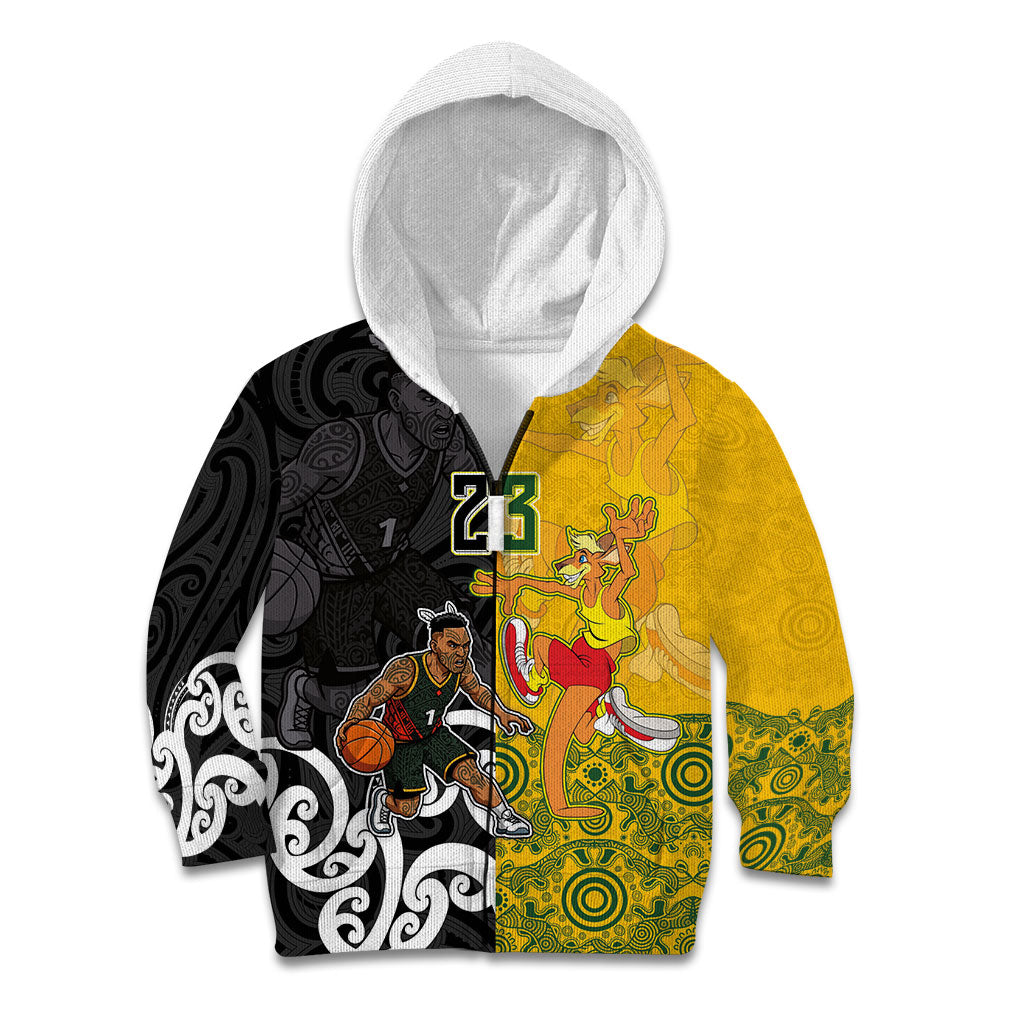Aotearoa New Zealand And Australia Basketball Custom Kid Hoodie Maori Tribal Tattoo And Aboriginal Dot Art Heritage