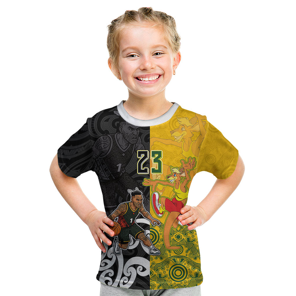Aotearoa New Zealand And Australia Basketball Custom Kid T Shirt Maori Tribal Tattoo And Aboriginal Dot Art Heritage