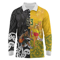 Aotearoa New Zealand And Australia Basketball Custom Long Sleeve Polo Shirt Maori Tribal Tattoo And Aboriginal Dot Art Heritage
