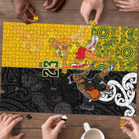 Aotearoa New Zealand And Australia Basketball Custom Puzzle Maori Tribal Tattoo And Aboriginal Dot Art Heritage