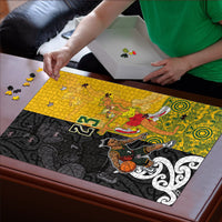 Aotearoa New Zealand And Australia Basketball Custom Puzzle Maori Tribal Tattoo And Aboriginal Dot Art Heritage