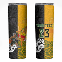 Aotearoa New Zealand And Australia Basketball Custom Skinny Tumbler Maori Tribal Tattoo And Aboriginal Dot Art Heritage