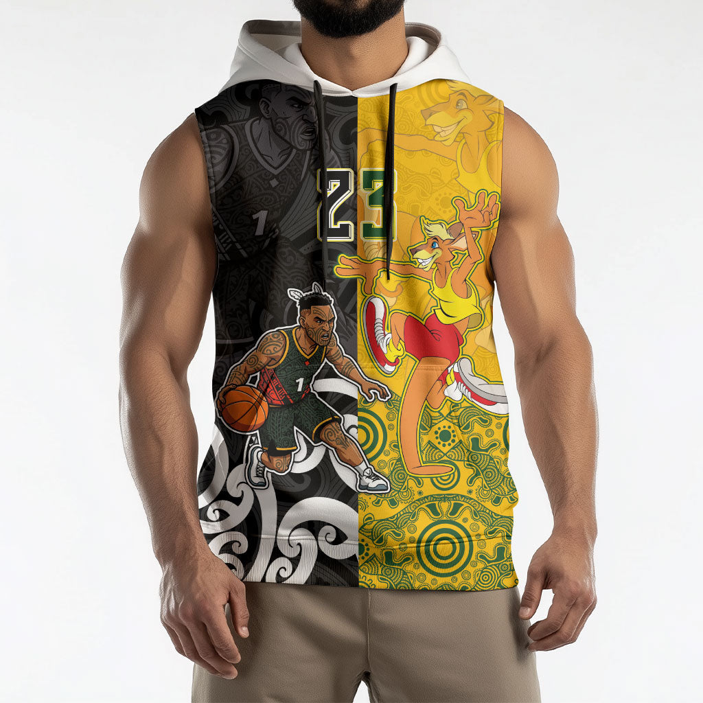 Aotearoa New Zealand And Australia Basketball Custom Sleeveless Hoodie Maori Tribal Tattoo And Aboriginal Dot Art Heritage