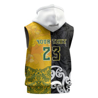 Aotearoa New Zealand And Australia Basketball Custom Sleeveless Zip Hoodie Maori Tribal Tattoo And Aboriginal Dot Art Heritage