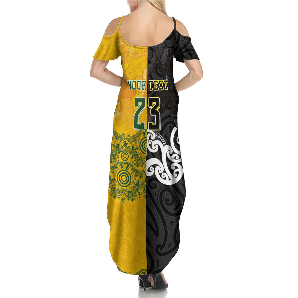 Aotearoa New Zealand And Australia Basketball Custom Summer Maxi Dress Maori Tribal Tattoo And Aboriginal Dot Art Heritage