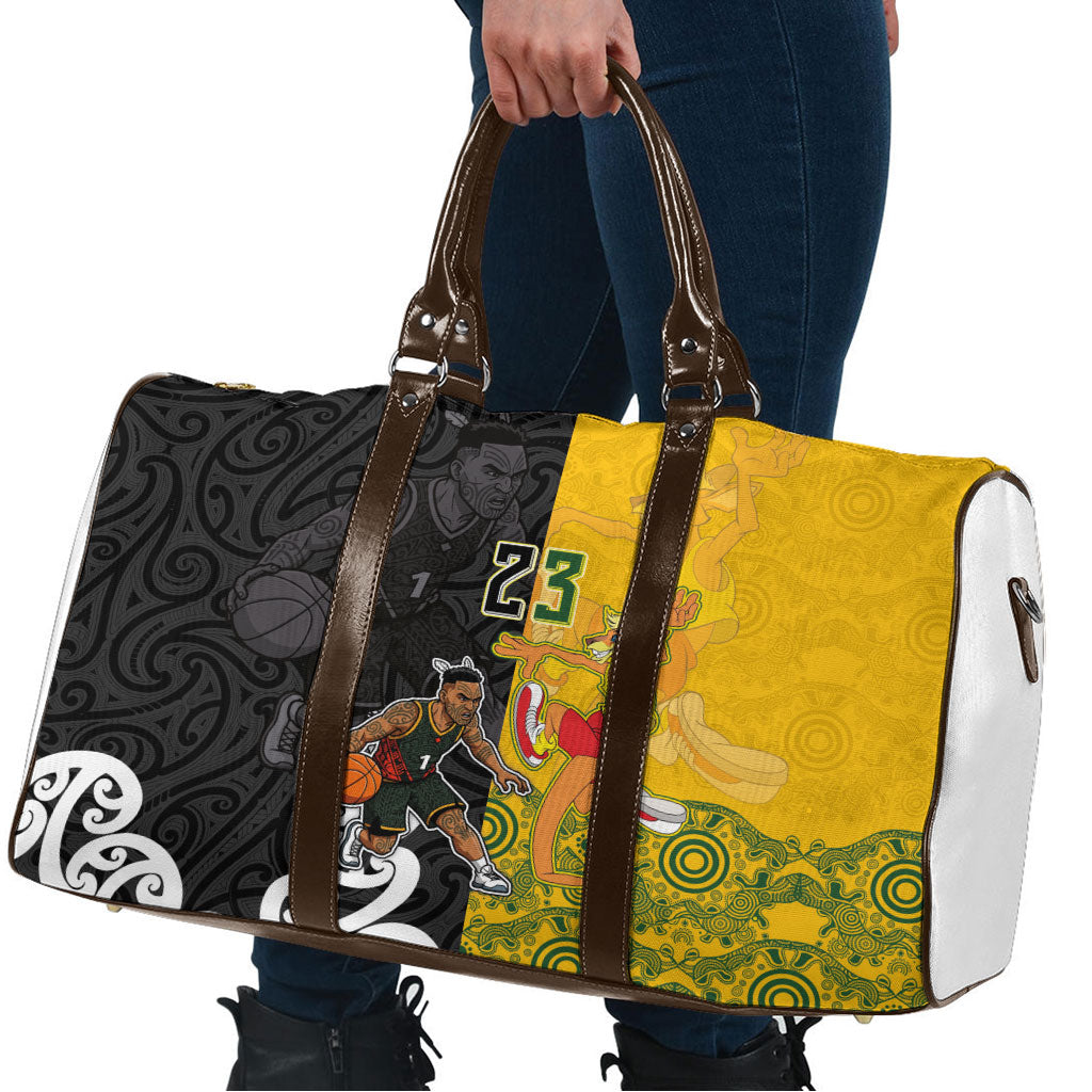 Aotearoa New Zealand And Australia Basketball Custom Travel Bag Maori Tribal Tattoo And Aboriginal Dot Art Heritage