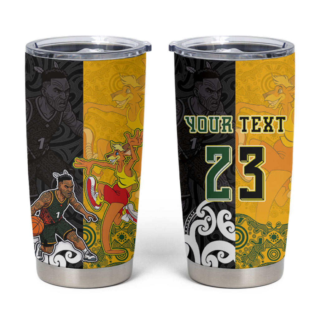 Aotearoa New Zealand And Australia Basketball Custom Tumbler Cup Maori Tribal Tattoo And Aboriginal Dot Art Heritage