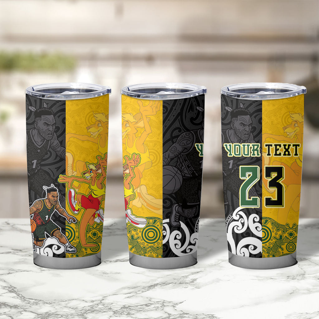 Aotearoa New Zealand And Australia Basketball Custom Tumbler Cup Maori Tribal Tattoo And Aboriginal Dot Art Heritage
