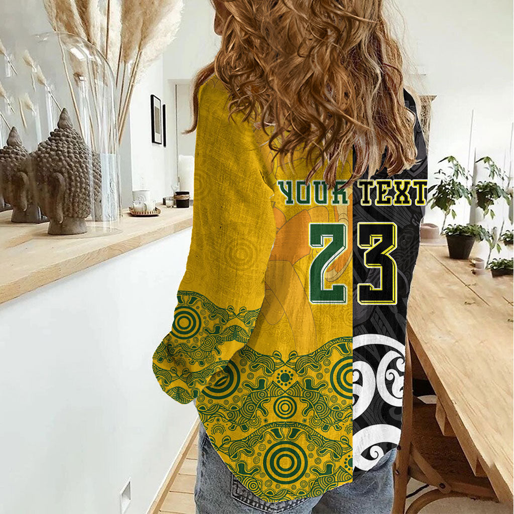 Aotearoa New Zealand And Australia Basketball Custom Women Casual Shirt Maori Tribal Tattoo And Aboriginal Dot Art Heritage