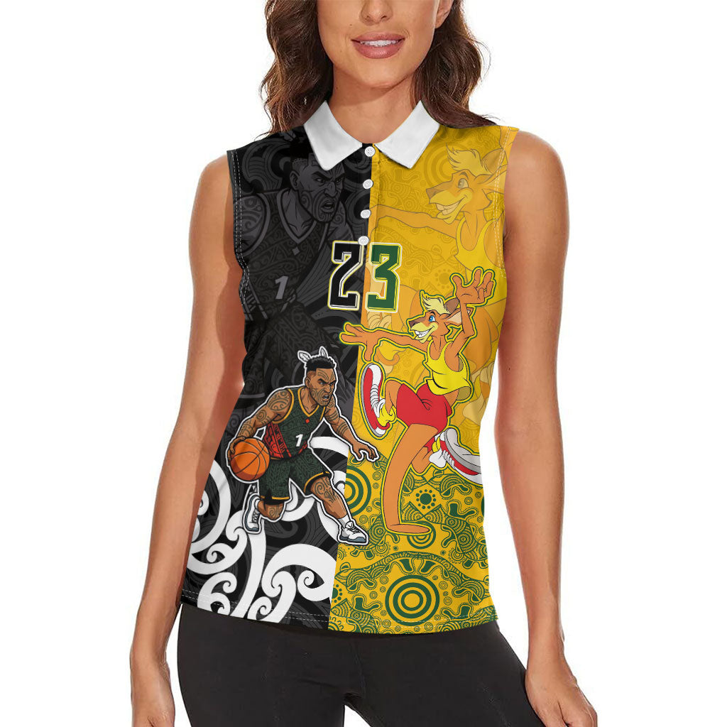 Aotearoa New Zealand And Australia Basketball Custom Women Sleeveless Polo Shirt Maori Tribal Tattoo And Aboriginal Dot Art Heritage