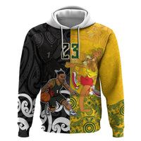 Aotearoa New Zealand And Australia Basketball Custom Zip Hoodie Maori Tribal Tattoo And Aboriginal Dot Art Heritage