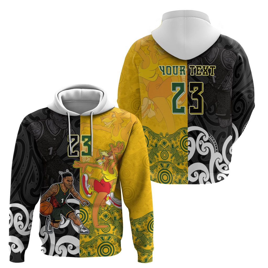 Aotearoa New Zealand And Australia Basketball Custom Zip Hoodie Maori Tribal Tattoo And Aboriginal Dot Art Heritage
