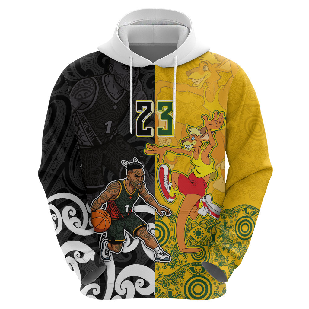 Aotearoa New Zealand And Australia Basketball Custom Zip Hoodie Maori Tribal Tattoo And Aboriginal Dot Art Heritage
