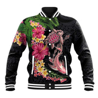 Hawaiian Tropical Plants Turtle and Shark Baseball Jacket Polynesian Art Tattoo