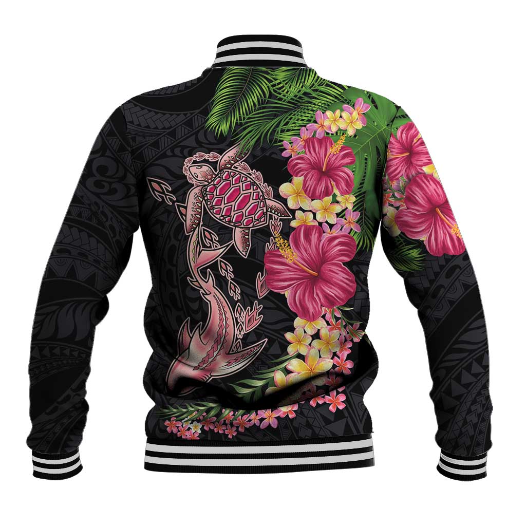 Hawaiian Tropical Plants Turtle and Shark Baseball Jacket Polynesian Art Tattoo