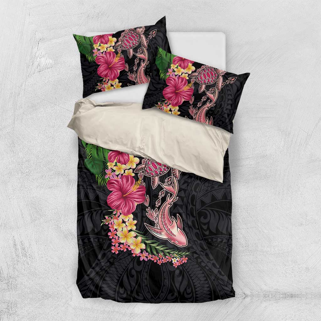 Hawaiian Tropical Plants Turtle and Shark Bedding Set Polynesian Art Tattoo