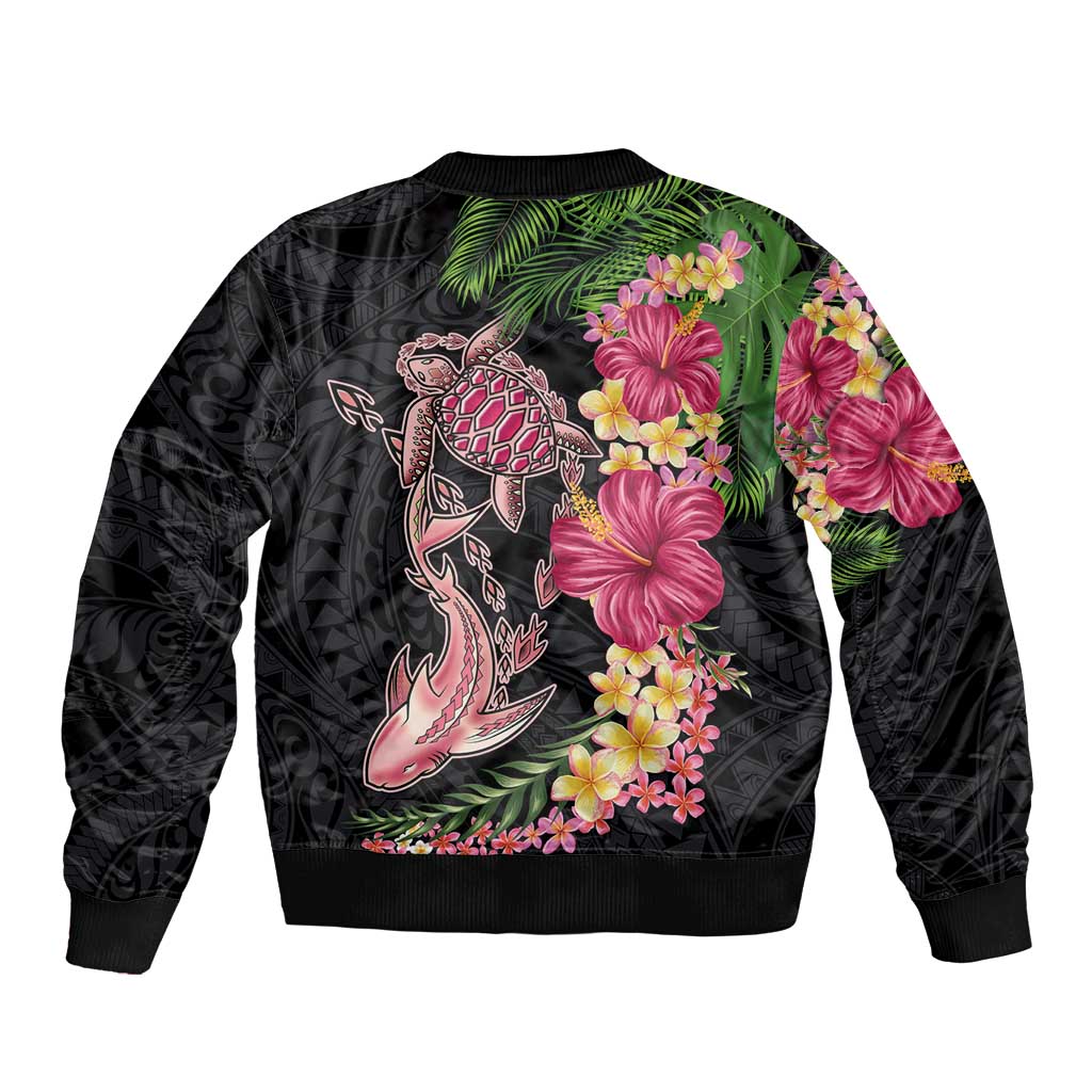 Hawaiian Tropical Plants Turtle and Shark Bomber Jacket Polynesian Art Tattoo LT03 - Polynesian Pride
