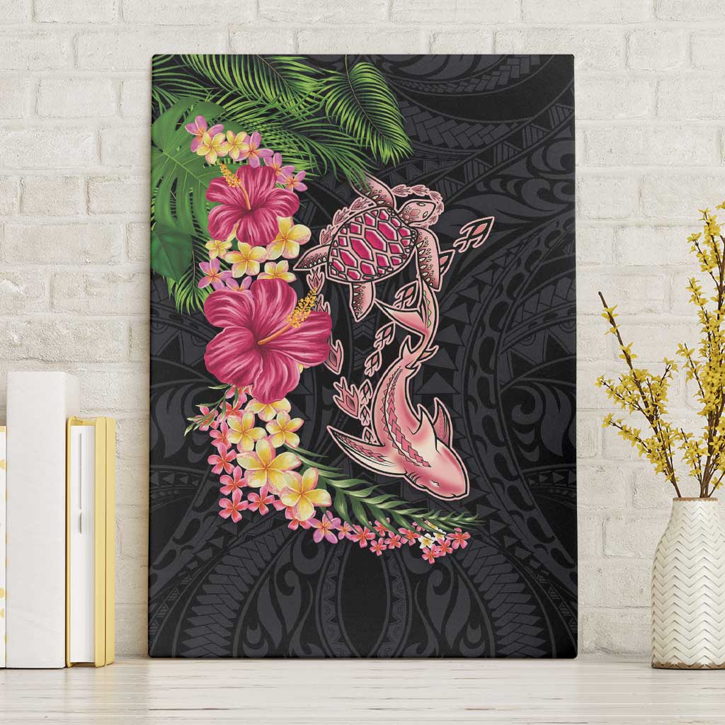 Hawaiian Tropical Plants Turtle and Shark Canvas Wall Art Polynesian Art Tattoo