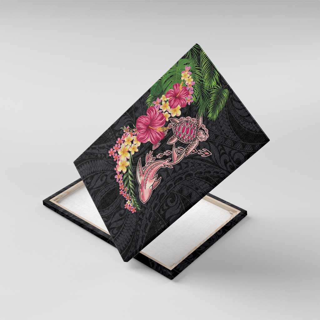 Hawaiian Tropical Plants Turtle and Shark Canvas Wall Art Polynesian Art Tattoo