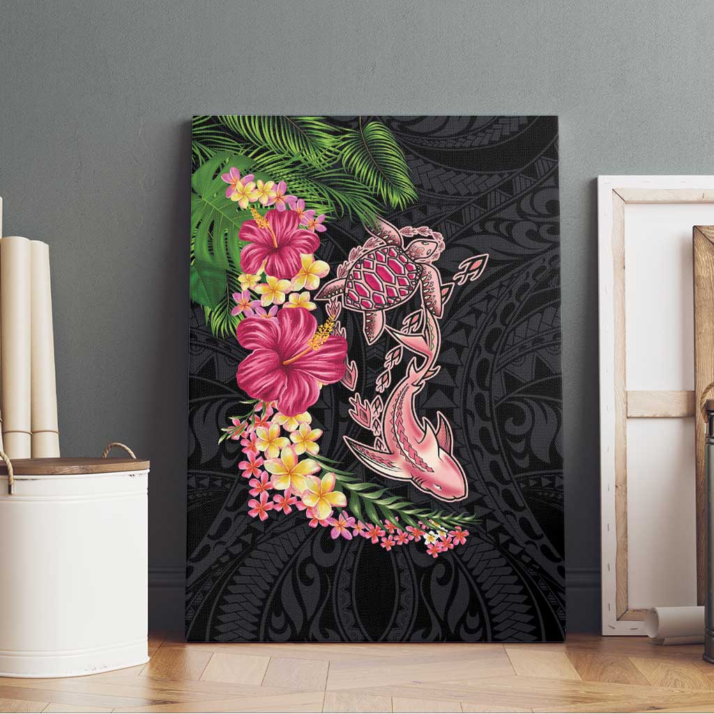 Hawaiian Tropical Plants Turtle and Shark Canvas Wall Art Polynesian Art Tattoo
