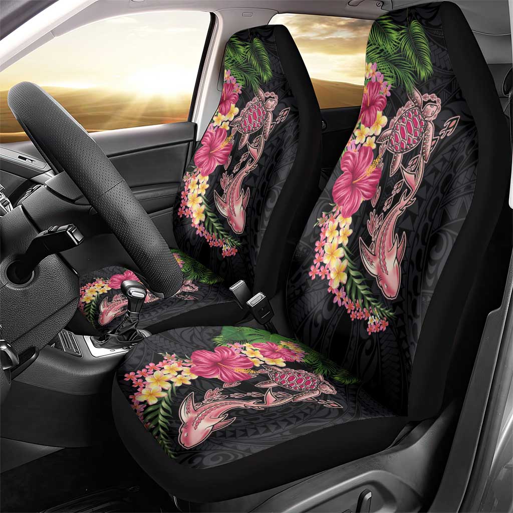 Hawaiian Tropical Plants Turtle and Shark Car Seat Cover Polynesian Art Tattoo