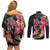 Hawaiian Tropical Plants Turtle and Shark Couples Matching Off Shoulder Short Dress and Long Sleeve Button Shirt Polynesian Art Tattoo