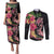 Hawaiian Tropical Plants Turtle and Shark Couples Matching Puletasi and Long Sleeve Button Shirt Polynesian Art Tattoo