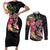 Hawaiian Tropical Plants Turtle and Shark Couples Matching Short Sleeve Bodycon Dress and Long Sleeve Button Shirt Polynesian Art Tattoo
