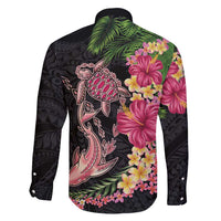 Hawaiian Tropical Plants Turtle and Shark Family Matching Long Sleeve Bodycon Dress and Hawaiian Shirt Polynesian Art Tattoo LT03 - Polynesian Pride