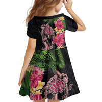 Hawaiian Tropical Plants Turtle and Shark Family Matching Off Shoulder Maxi Dress and Hawaiian Shirt Polynesian Art Tattoo