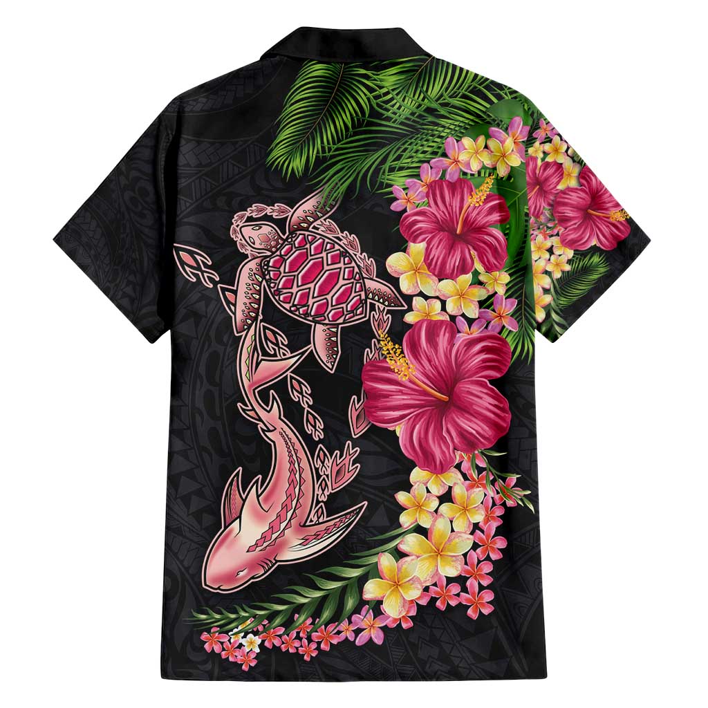 Hawaiian Tropical Plants Turtle and Shark Family Matching Off Shoulder Short Dress and Hawaiian Shirt Polynesian Art Tattoo LT03 - Polynesian Pride