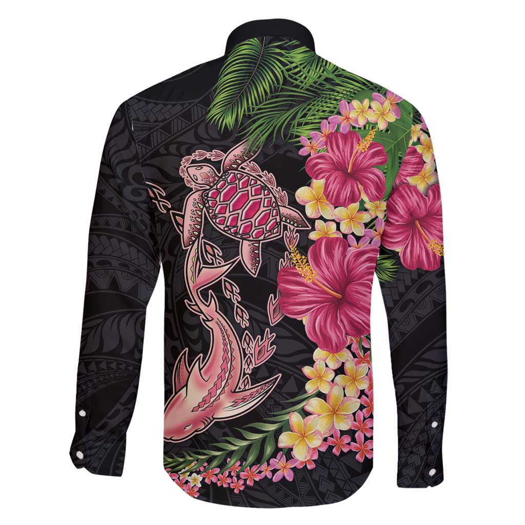 Hawaiian Tropical Plants Turtle and Shark Family Matching Off Shoulder Short Dress and Hawaiian Shirt Polynesian Art Tattoo LT03 - Polynesian Pride