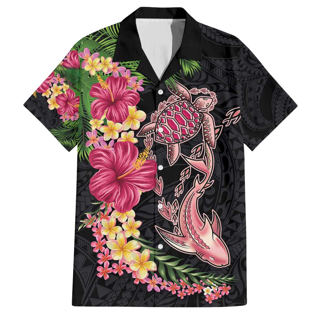 Hawaiian Tropical Plants Turtle and Shark Family Matching Short Sleeve Bodycon Dress and Hawaiian Shirt Polynesian Art Tattoo LT03 Dad's Shirt - Short Sleeve Black - Polynesian Pride