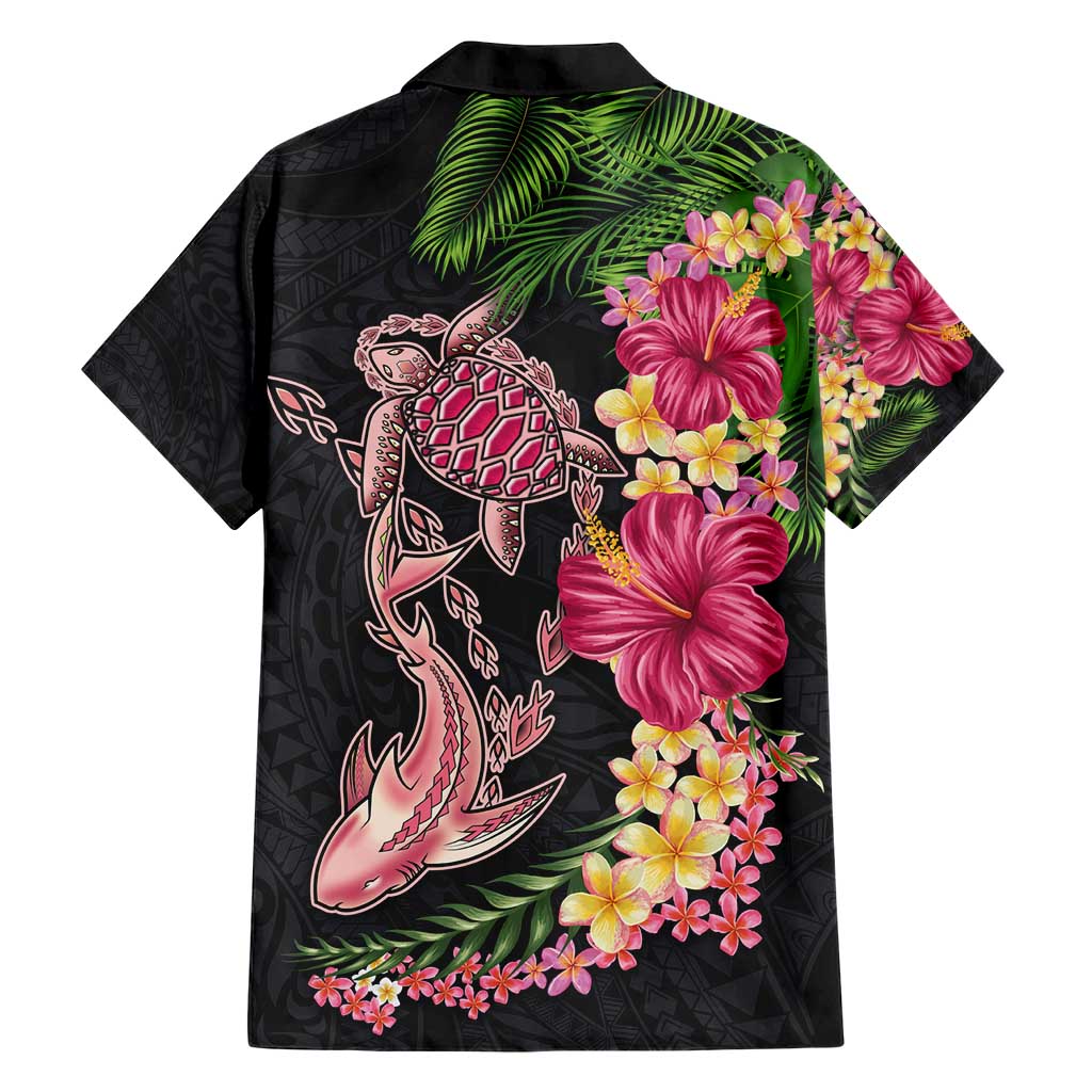 Hawaiian Tropical Plants Turtle and Shark Hawaiian Shirt Polynesian Art Tattoo