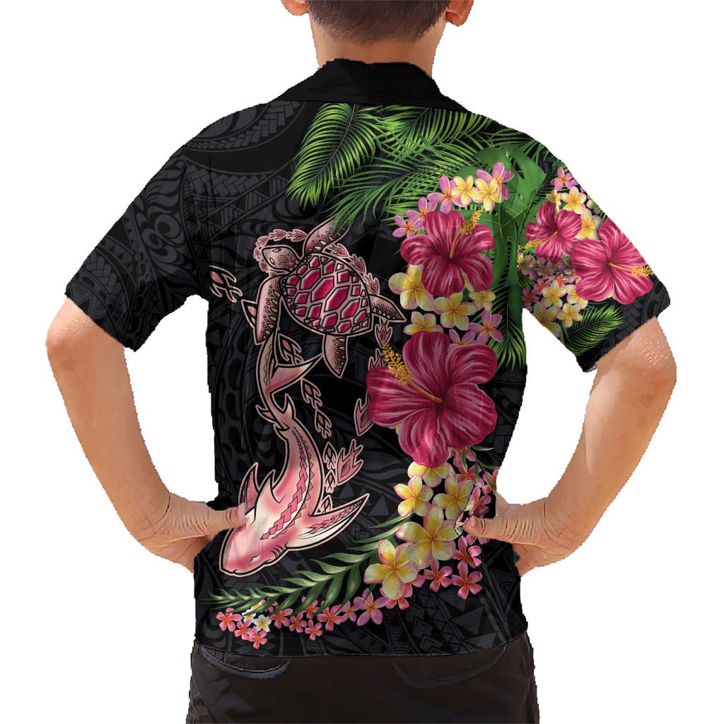 Hawaiian Tropical Plants Turtle and Shark Hawaiian Shirt Polynesian Art Tattoo