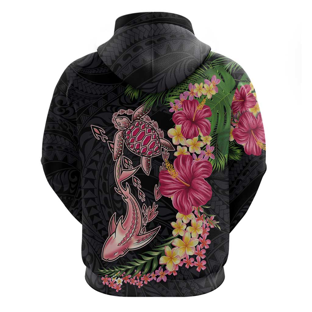 Hawaiian Tropical Plants Turtle and Shark Hoodie Polynesian Art Tattoo