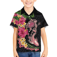 Hawaiian Tropical Plants Turtle and Shark Kid Hawaiian Shirt Polynesian Art Tattoo