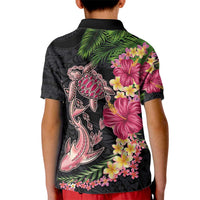 Hawaiian Tropical Plants Turtle and Shark Kid Polo Shirt Polynesian Art Tattoo