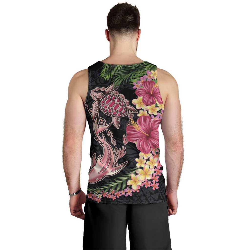 Hawaiian Tropical Plants Turtle and Shark Men Tank Top Polynesian Art Tattoo