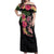Hawaiian Tropical Plants Turtle and Shark Off Shoulder Maxi Dress Polynesian Art Tattoo
