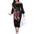 Hawaiian Tropical Plants Turtle and Shark Off The Shoulder Long Sleeve Dress Polynesian Art Tattoo