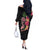 Hawaiian Tropical Plants Turtle and Shark Off The Shoulder Long Sleeve Dress Polynesian Art Tattoo