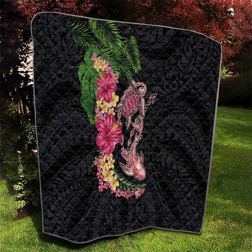 Hawaiian Tropical Plants Turtle and Shark Quilt Polynesian Art Tattoo