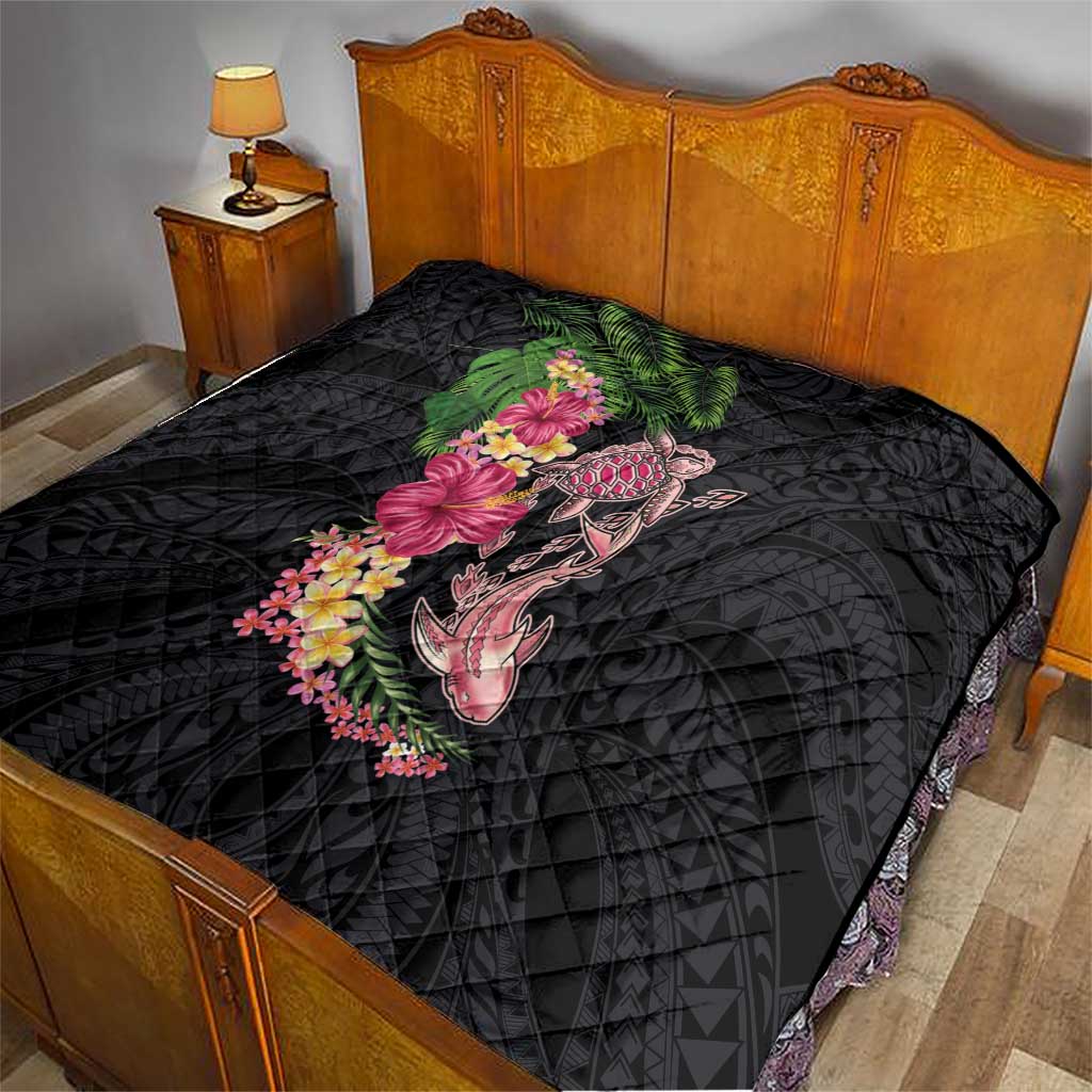 Hawaiian Tropical Plants Turtle and Shark Quilt Polynesian Art Tattoo