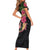 Hawaiian Tropical Plants Turtle and Shark Short Sleeve Bodycon Dress Polynesian Art Tattoo