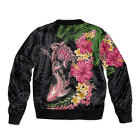 Hawaiian Tropical Plants Turtle and Shark Sleeve Zip Bomber Jacket Polynesian Art Tattoo LT03 - Polynesian Pride