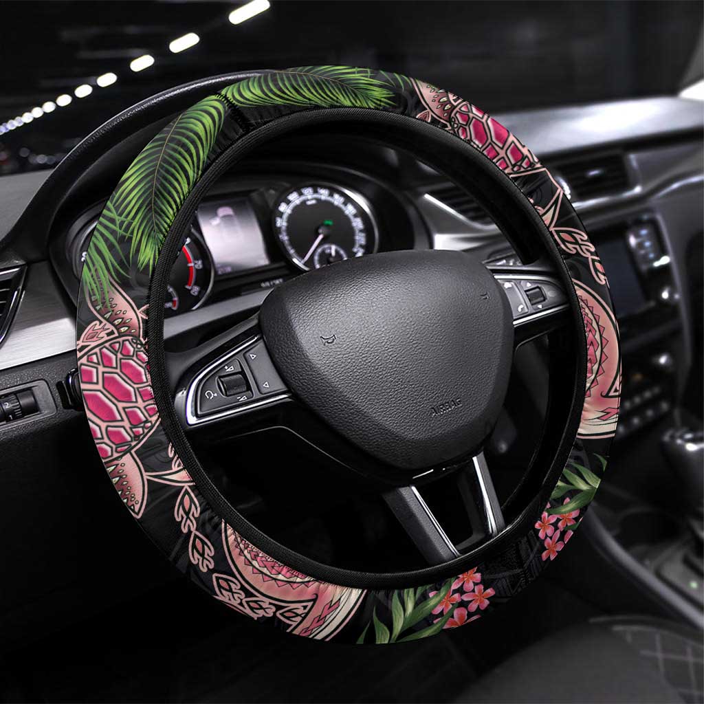 Hawaiian Tropical Plants Turtle and Shark Steering Wheel Cover Polynesian Art Tattoo