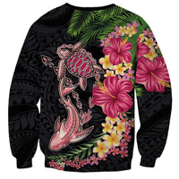 Hawaiian Tropical Plants Turtle and Shark Sweatshirt Polynesian Art Tattoo